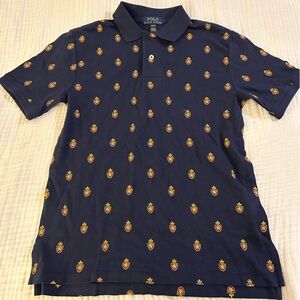 Polo Ralph Lauren All over crest Navy Pique Polo Big Boys size M (10-12)